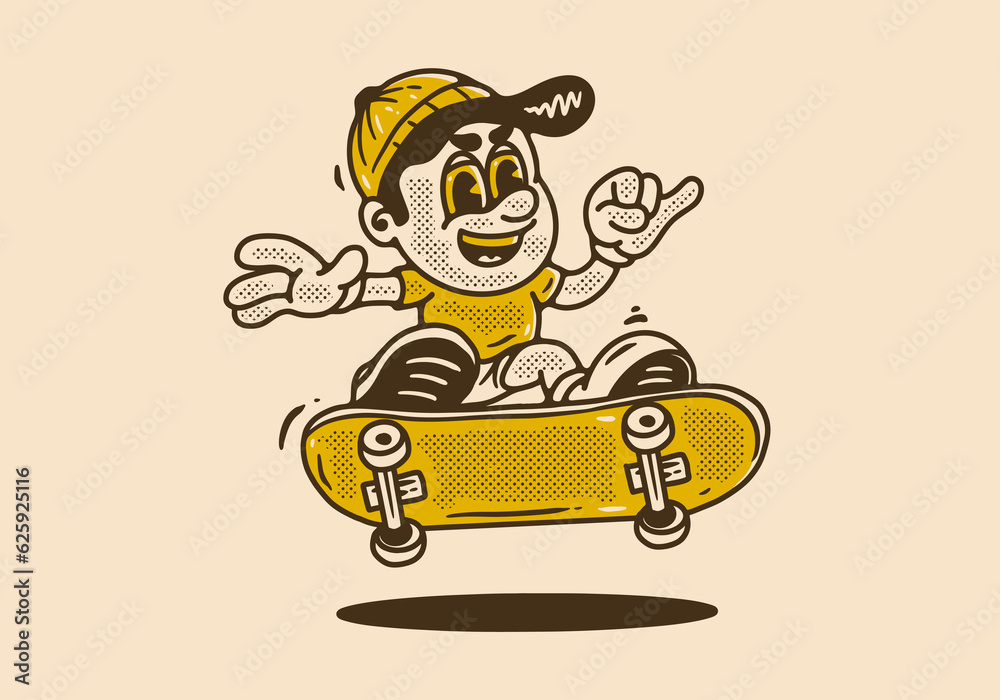 Mascot character design of a boy on a skateboard