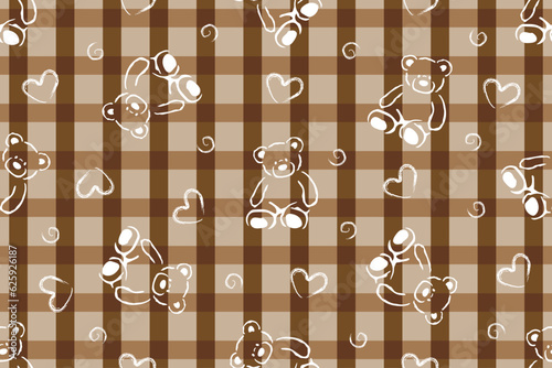 Illustration pattern of brown tedy bear on brown table background