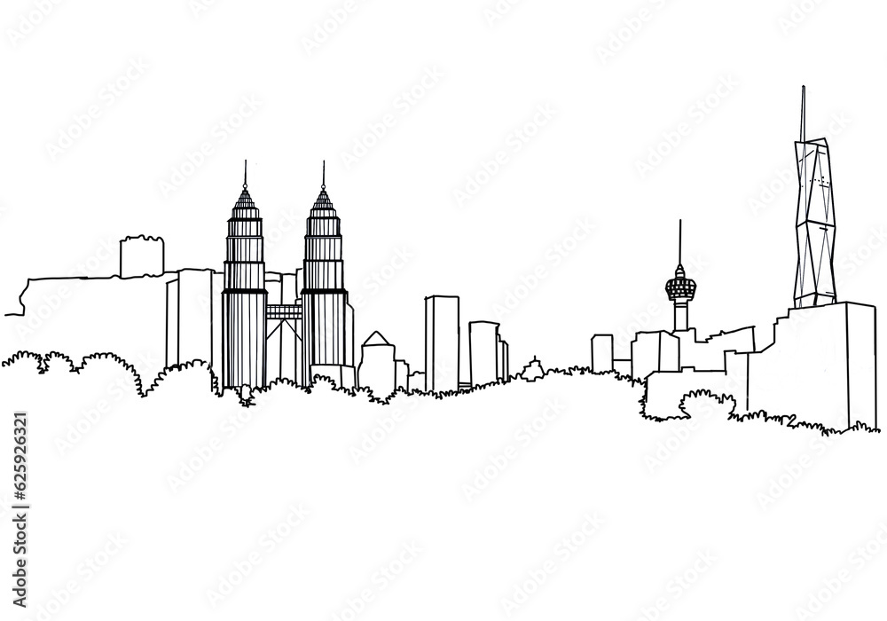 Fototapeta premium Updated 2023 Kuala Lumpur city Malaysia skyline landmark in illustration