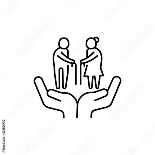 Elderly people care. Nursing home thin line icon. Geriatric medicine. Pixel perfect, editable stroke. Vector illustration.