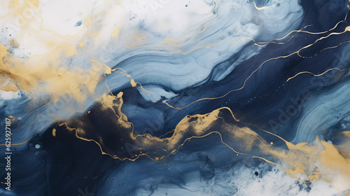 Luxury wallpaper. Blue marble and gold abstract background texture, Watercolor abstract background, 3D painted artificial marbled surface, Generated AI.