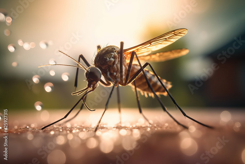 Close-up mosquito on human skin. Created using generative AI tools