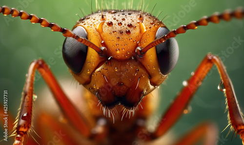 Macro red ant portrait - close-up view. Created using generative AI tools