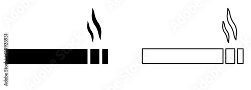 Cigarette icon set. Flat and line art style. Smoke area icon. Vector illustration isolated on white background