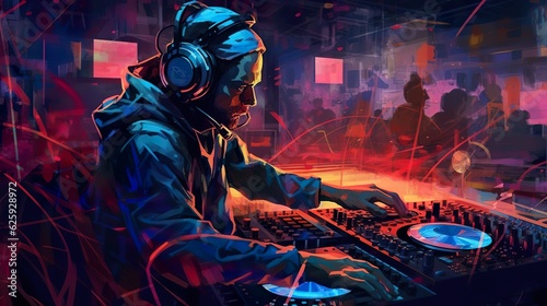 An illustration of a cybernetically enhanced DJ (ai)