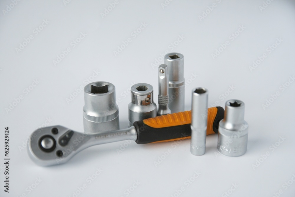 a set of hand tools on a white background