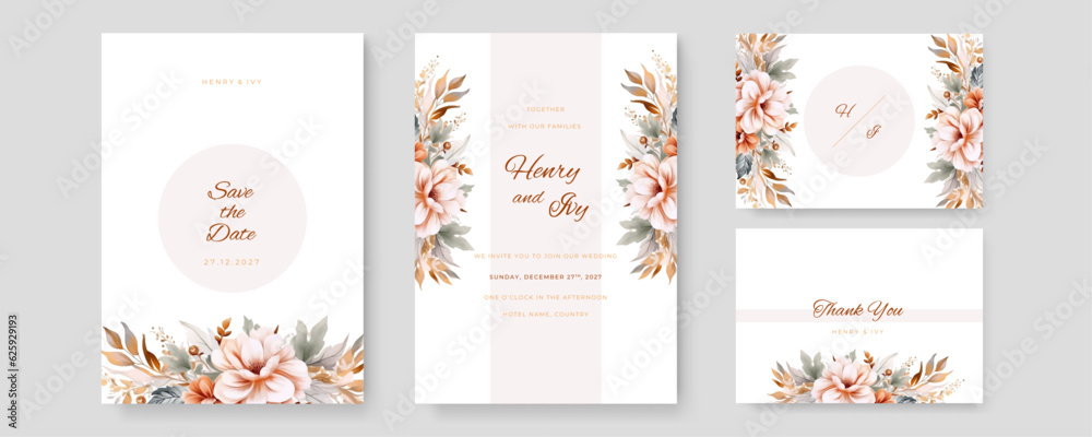 watercolor wedding invitation template with arrangement flower and leaves watercolor wedding invitation template with arrangement flower and leaves