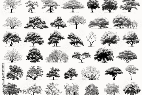 set of trees, tree, silhouette, vector, nature, leaf, forest, black, palm, branch, pine, plant, trees, art, set