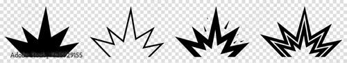 Explosion icons set. Zigzag element flash shock wave. Vector illustration isolated on transparent background