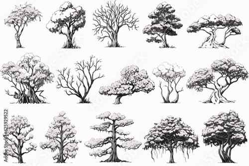 silhouettes of trees  tree  silhouette  vector  nature  leaf  forest  trees  illustration  branch  black  plant