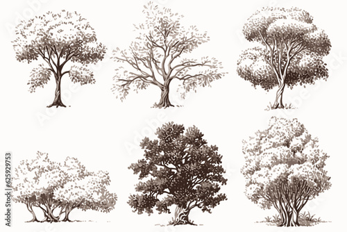 collection of trees vector, tree, nature, silhouette,