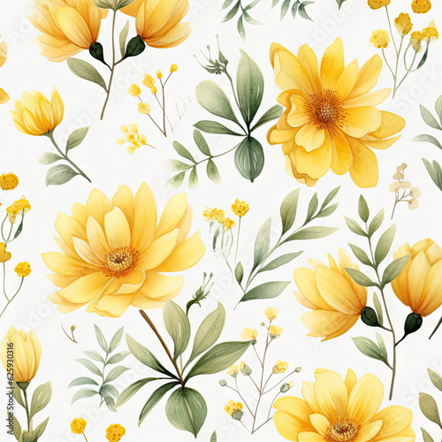 yellow flowers seamless patterns  watercolor picture of flowers  floral