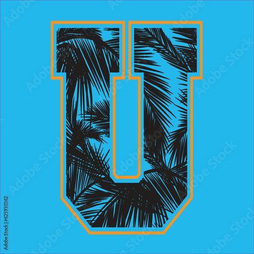 Beautiful floral ornamental alphabet, initial letter U font. Vector typography symbol. Nice background color. Isolated Ornament Design for t-shirt print and others.