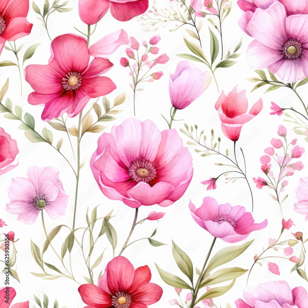 pink flowers watercolor seamless patterns, watercolor picture of flowers, floral