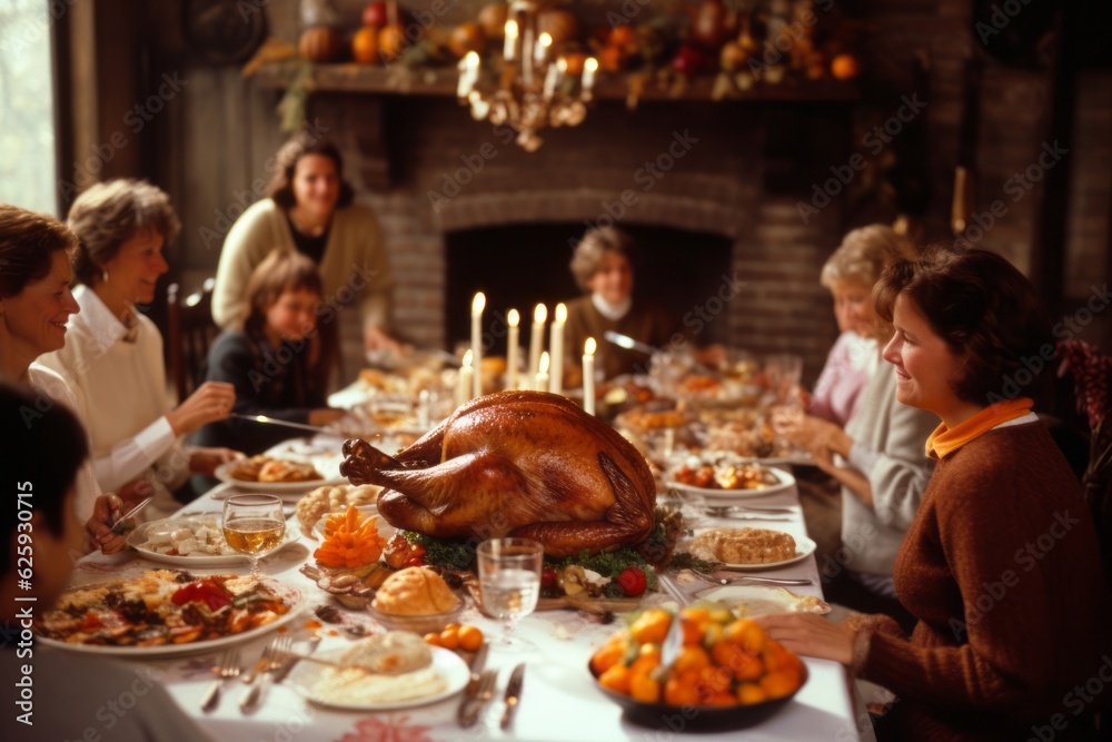 Thanksgiving celebrations in many countries, group of people at party, family gathered around the table