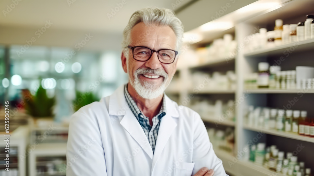 Apotheker in einer Apotheke. Generiert mit KI. Apotheker in einer Apotheke. Generiert mit KI.