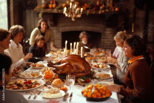 Thanksgiving celebrations in many countries, group of people at party, family gathered around the table