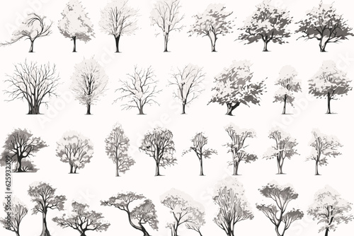 set of silhouettes of trees vector