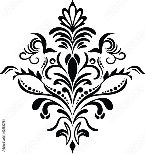 Vintage damask baroque ornament with floral retro antique style. Acanthus pattern foliage swirl design element wedding decoration. Isolated element.