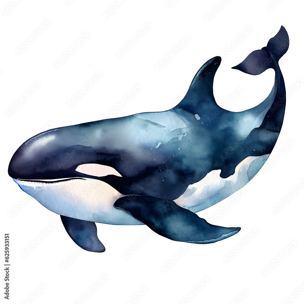 watercolor orca whale. killer whale Illustration isolated on white ...