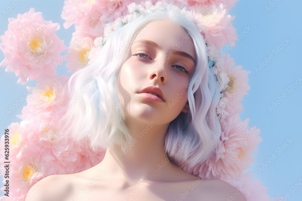 Woman with flowers. Pastel colors. Spring concept. Woman with flowers. Pastel colors. Spring concept.