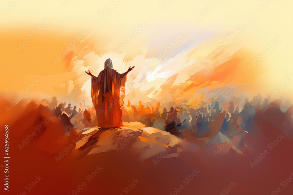 Jesus Christ preaching on the top of a mountain