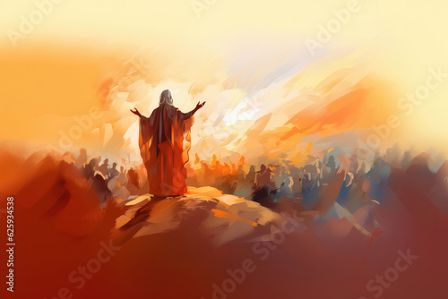 Jesus Christ preaching on the top of a mountain