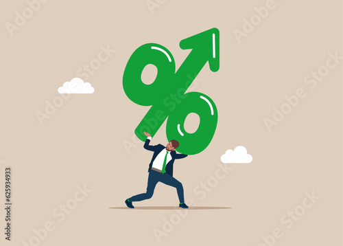 Businessman carrying with inflated interest rate rising prices. Vector illustration