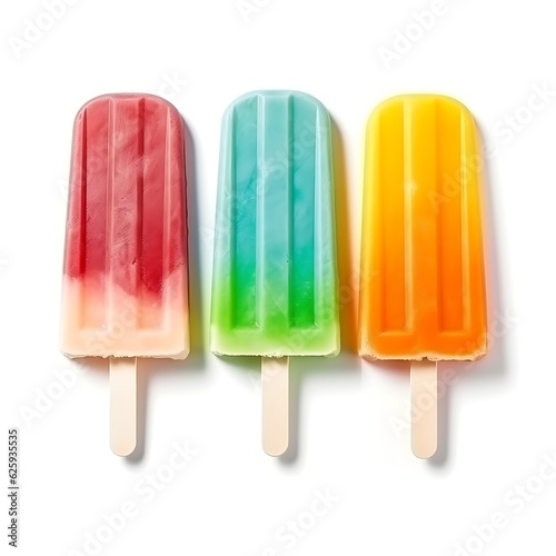 Summertime colorful fruit popsicles isolated on a white background