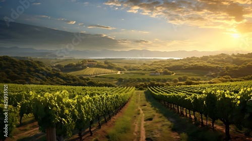 a vineyard with rows of trees