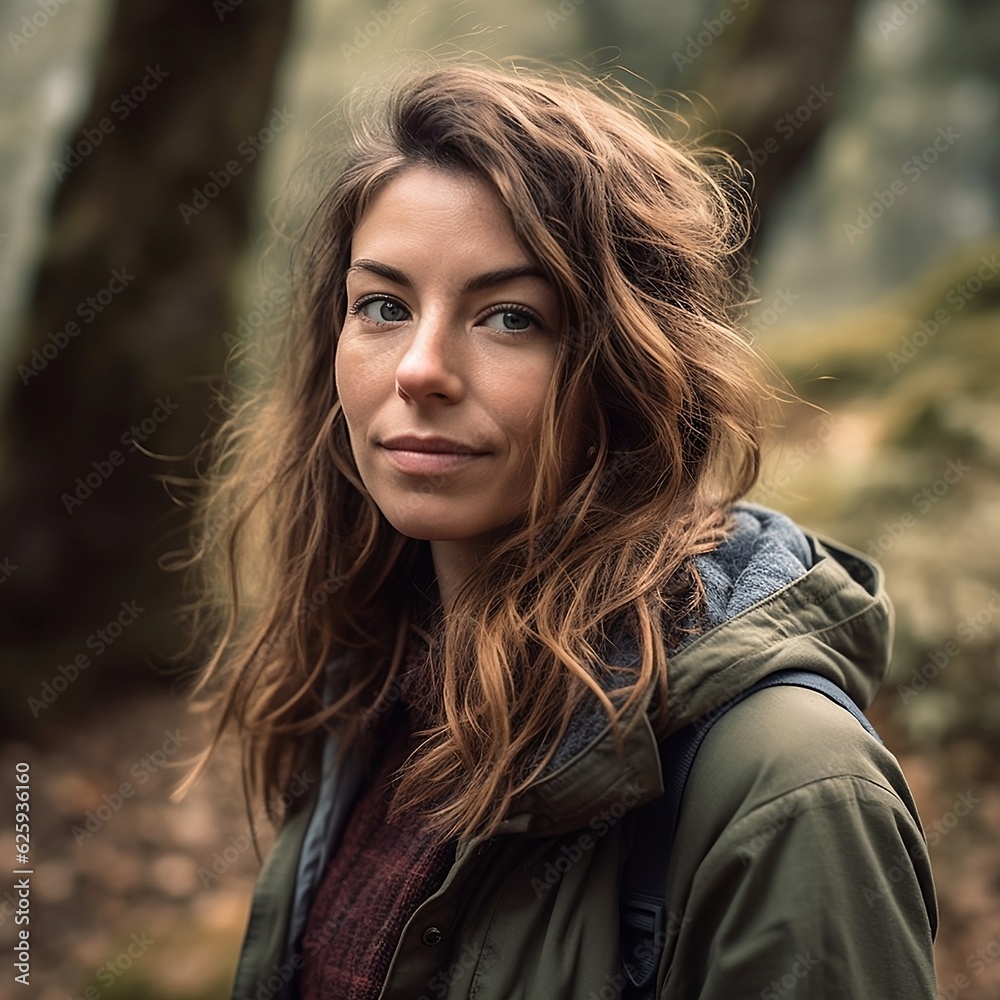 a woman outdoors on nature hiking beautiful - generative ai