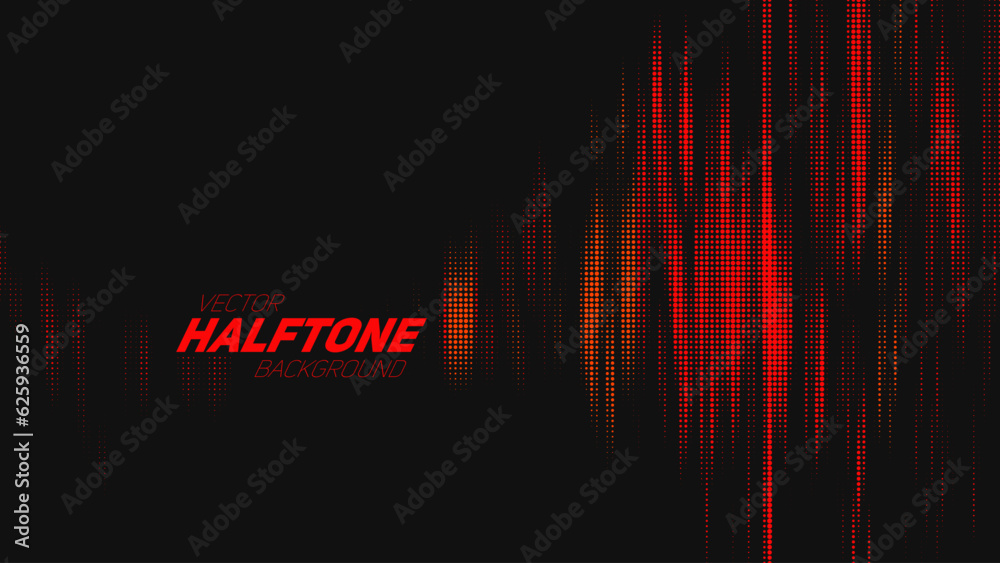 Fototapeta premium Abstract vector torn red halftone sound wave. Scratched dotted texture element.