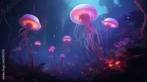 a group of pink jellyfish