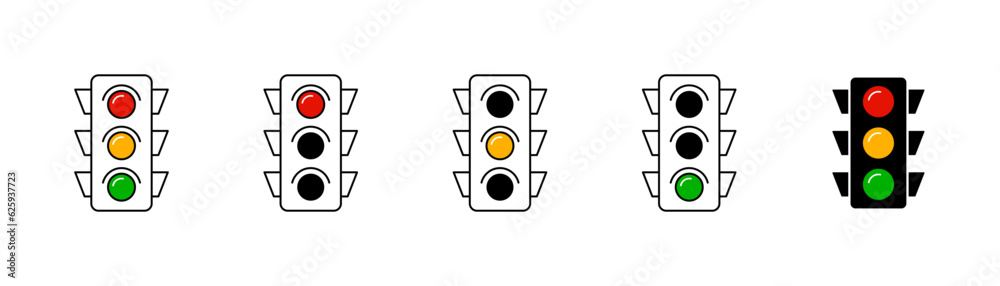 Traffic light icon set. Stoplight sign. Traffic control icon collection. EPS 10
