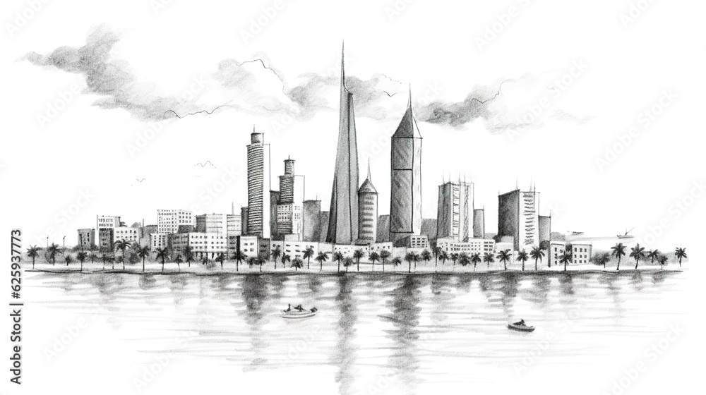 Bahrain - Manama sketch hand drawn (ai)