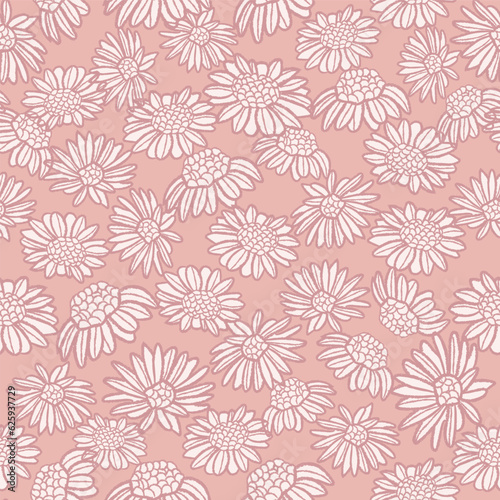Vector pink linear flower daisies seamless pattern