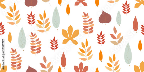 Seamless vector pattern of autumn bright maple, birch and chestnut leaves. A wonderful pattern for printing on fabric and paper. © Zhanna