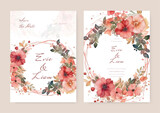 watercolor wedding invitation card template with floral and leaves decoration