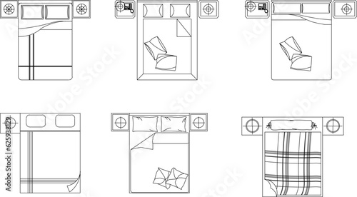 Bed interior floor plan illustration vector sketch