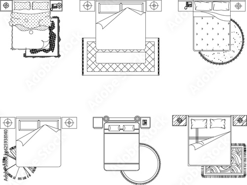 Bed interior floor plan illustration vector sketch