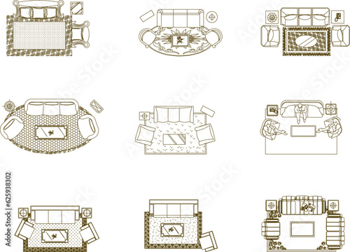 Vector illustration sketch of living room chair layout interior