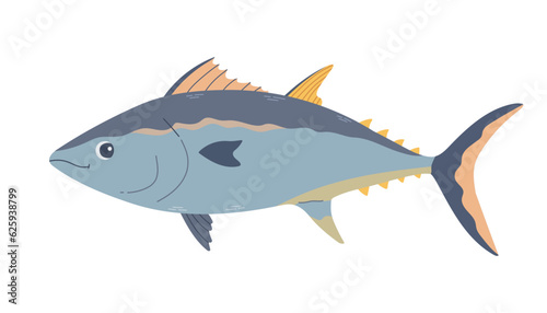 Yellowfin tuna. Vector illustration cartoon flat icon isolated on white.