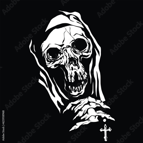 Skeleton nun ghost skull praises with cross creepy vector art