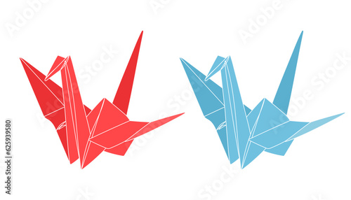 Origami paper crane bird. Geometric line shape for art of folded paper. Japanese origami. Vector.