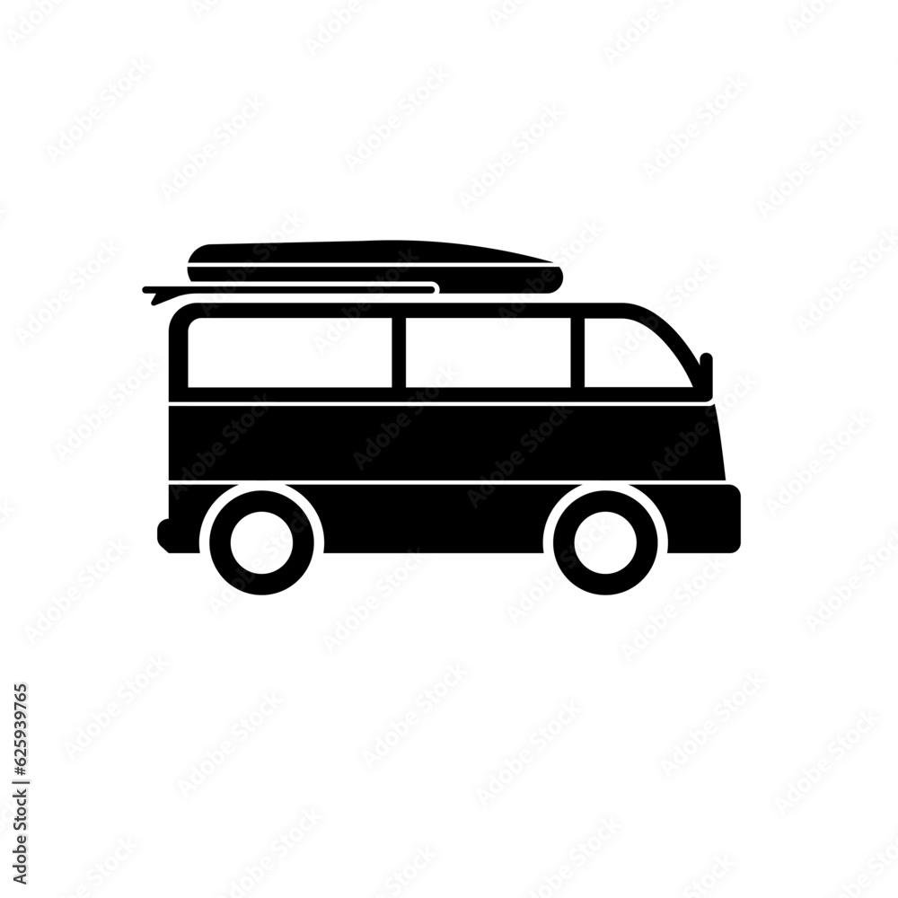 Vacation Icon with Van. Beach Holiday, Picnic. Recreation Symbol - Vector.    