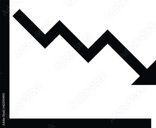 Black arrow pointing downwards showing crisis . Vector illustration icon