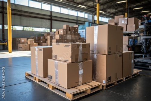 Cardboard Box Delivery Arriving At A Warehouse, Generative AI