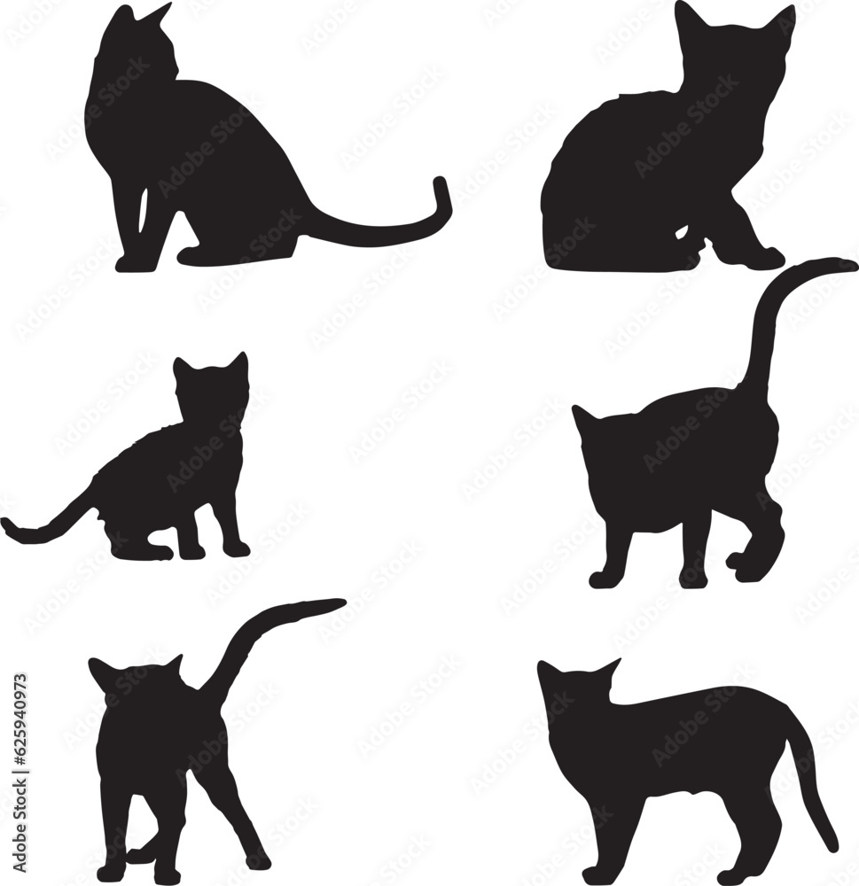 Set of Cute Cats  Vector silhouette easy to use	