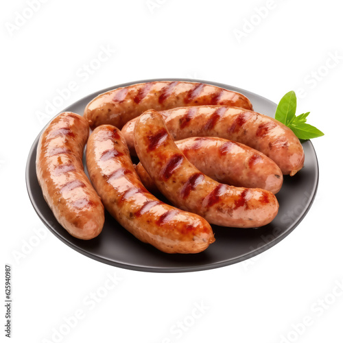Grilled german bratwurst sausages, transparent background