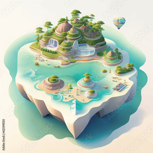 海に浮かぶ空想の島のイラスト Generative AI